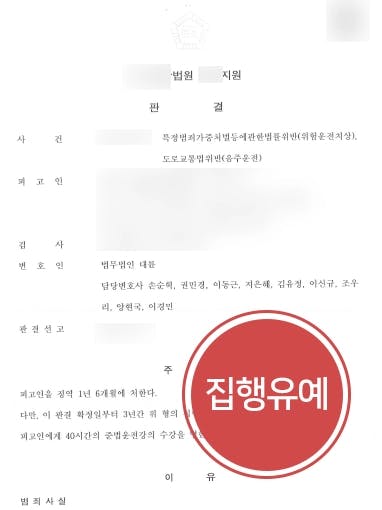 [음주운전재범 방어] 교통사고변호사의 조력에 혈중알코올농도 0.2% 이상 교통사고 집행유예로 막아내