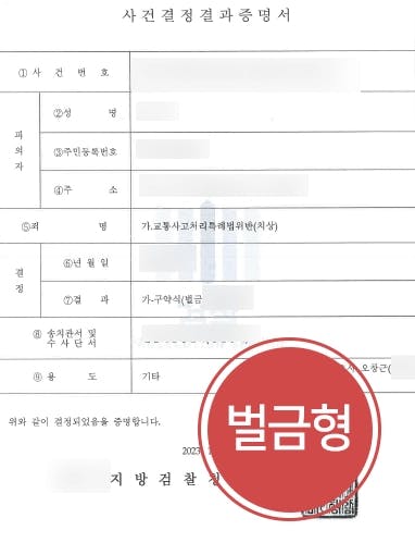 [위험운전치사상 벌금형] 12대중과실교통사고 피의자, 벌금형 종결 